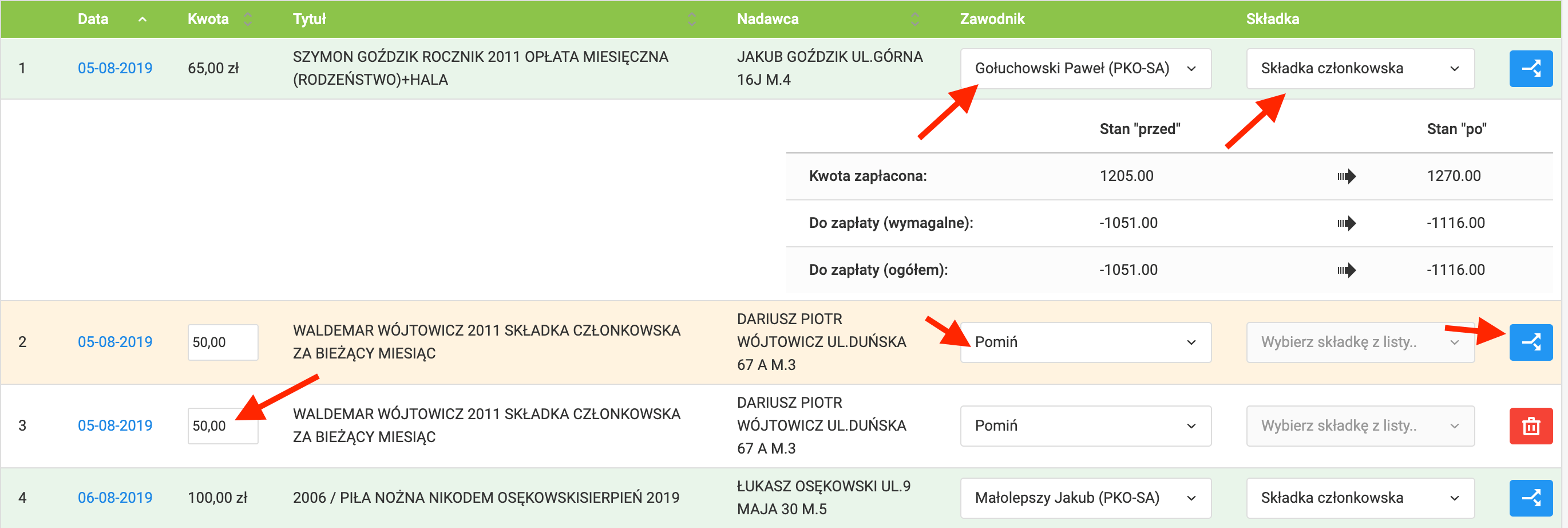 Transaction list