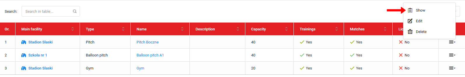 List with dropdown