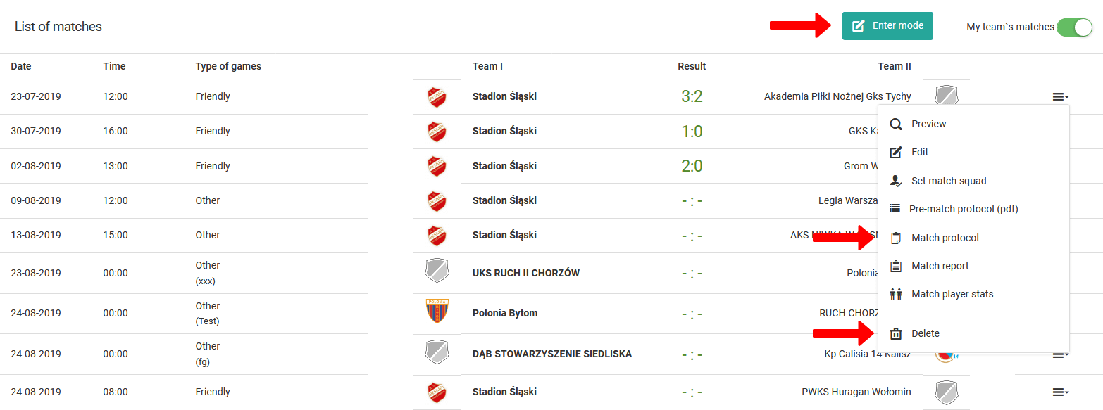 Match schedule