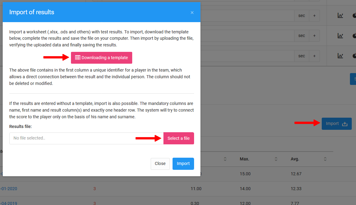 Importing results from XLS