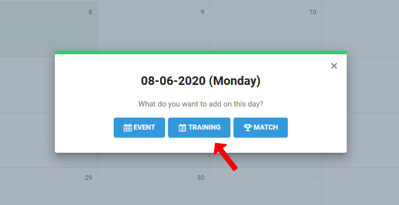 Window with "Training" button