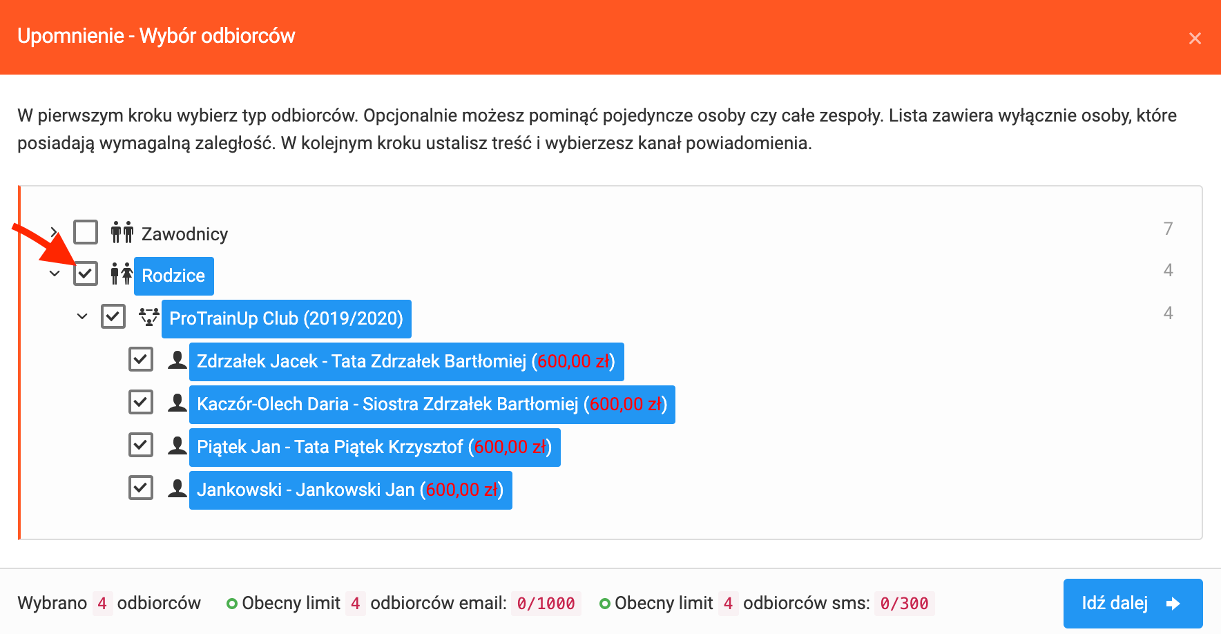 Masowa wysyłka przypomnień