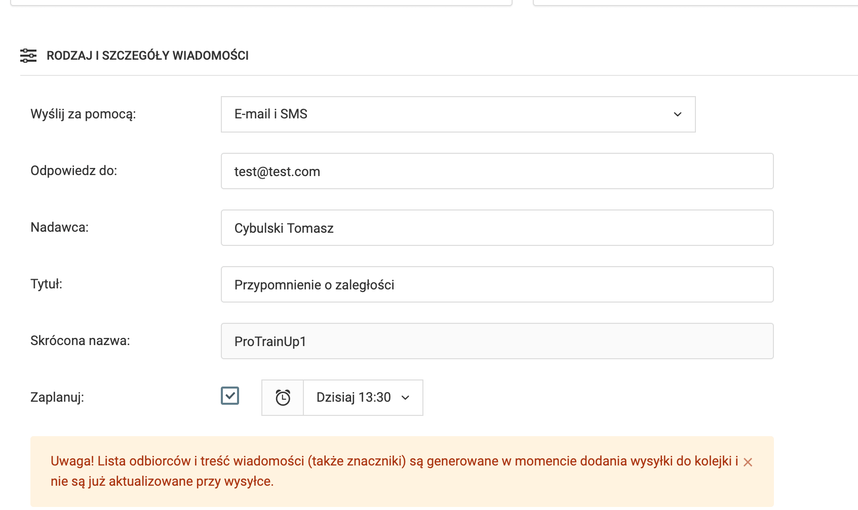 Konfiguracja wiadomości