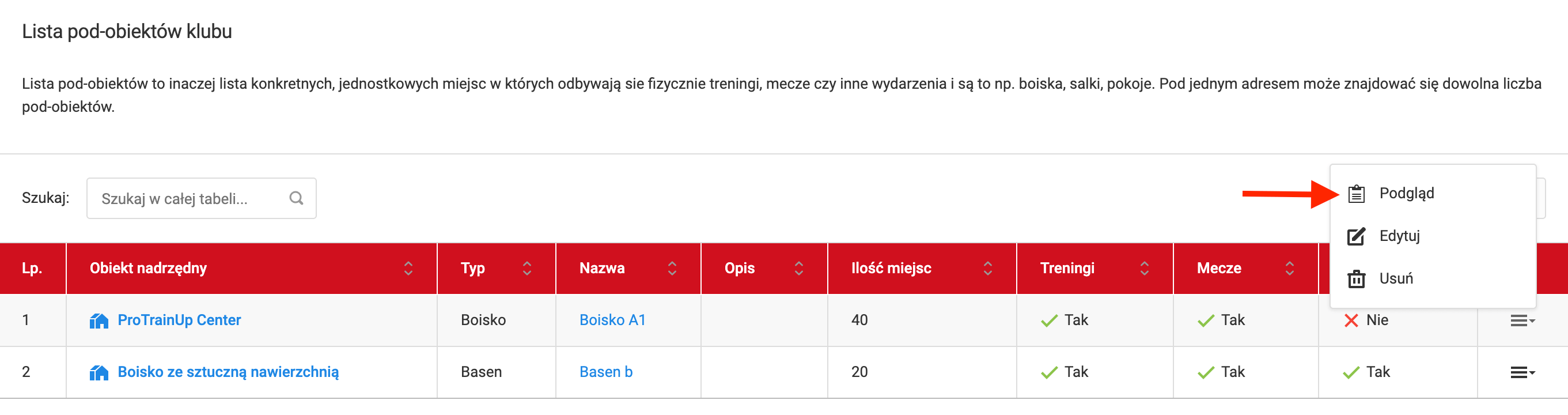 Lista z dropdownem