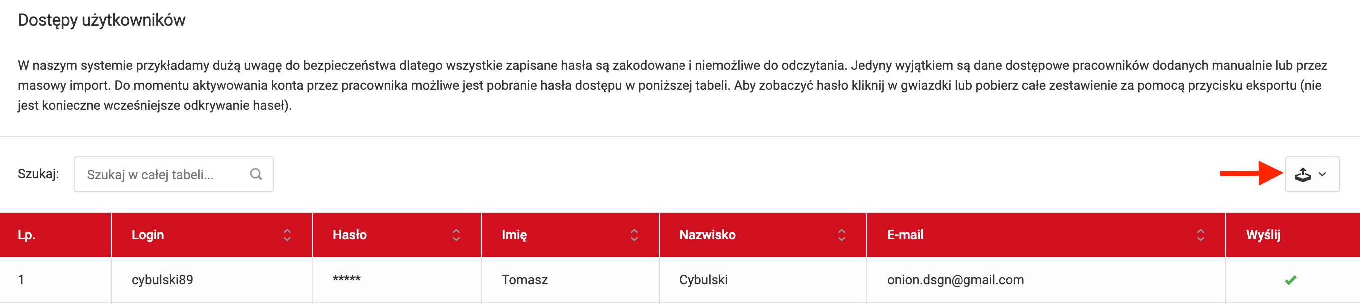 Dane dostępowe