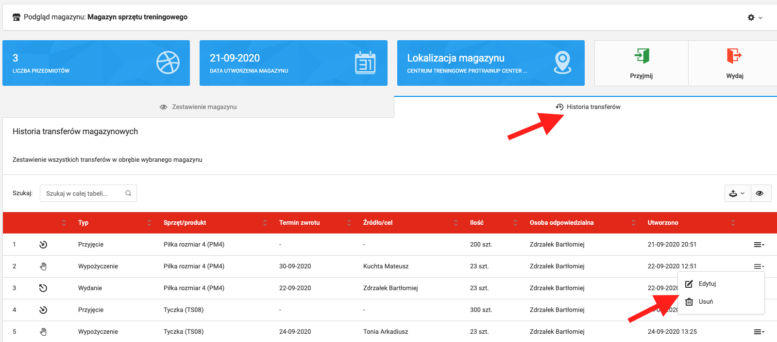 Historia transferów